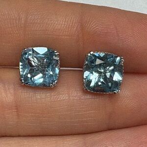 Suzy Levian Blue Topaz Cushion Cut Gemstone Stud Earrings NWT